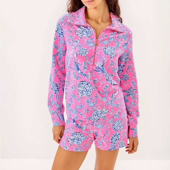 NWT Lilly Pulitzer Rousseau Pink Barefoot Beachcomber Loxley Knit Shorts Medium